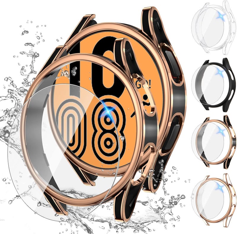 Tensea [4+4Pack for Samsung Galaxy Watch FE 2024/5 2022/4 2021 Screen Protector Case 40mm Accessories, Hard PC Bumper/HD Anti-Fog Tempered Glass Protective Film, Face Cover Set - Image 1